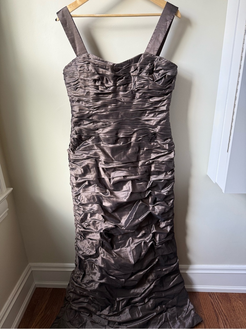 RICKIE FREEMAN TERI JON Silk Ruched Gown Maxi Dress Formal Luxury Timeless 16
